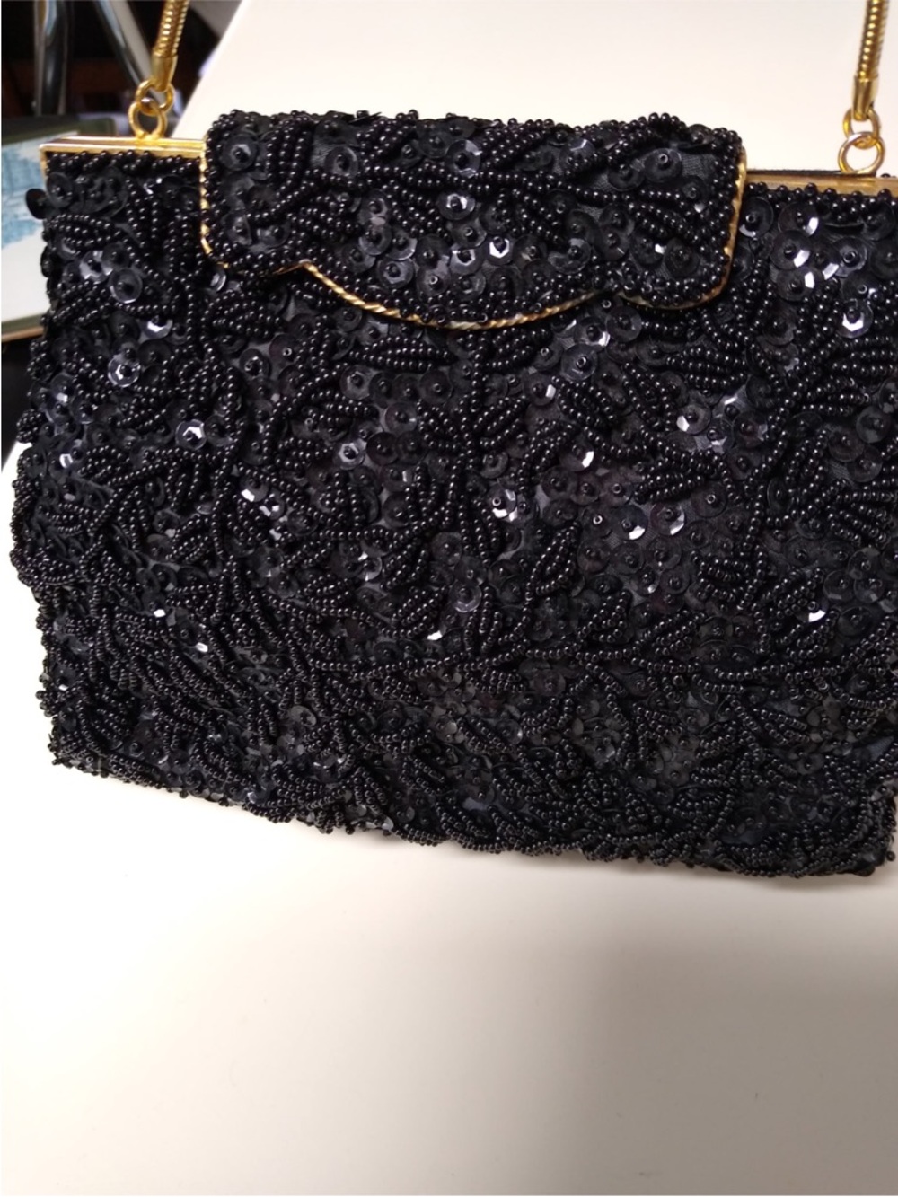 Purse. Vintage Hollywood Beaded 1940’s evening bag. Dark black. Great condition. - Picture 7 of 10